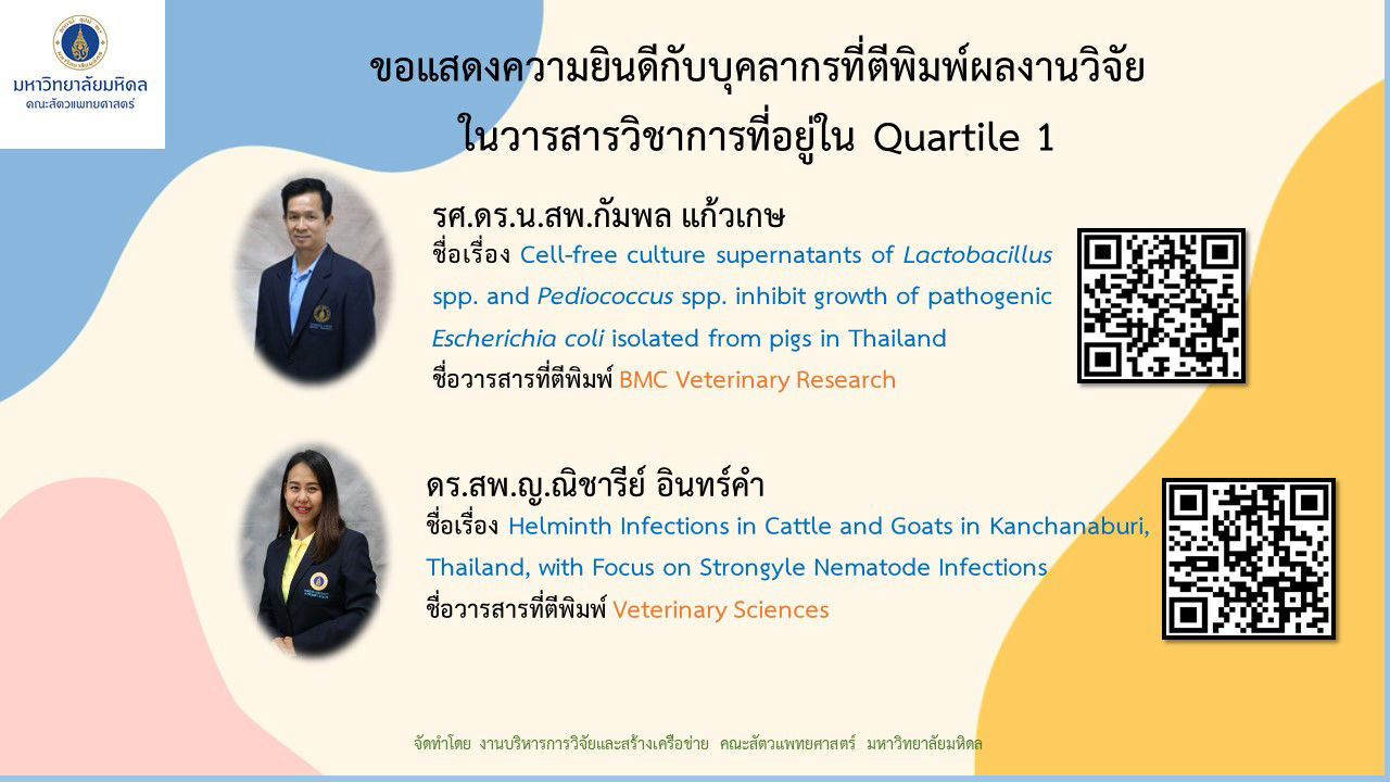 ขอแสดงความยินดีกับบุคลากรที่ตีพิมพ์ผลงานวิจัยในวารสารวิชาการที่อยู่ใน Quartile1